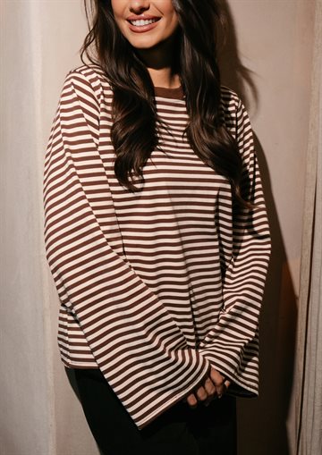 Liberté - Nalia Ls Boxy Tshirt - Brown Creme Stripe 